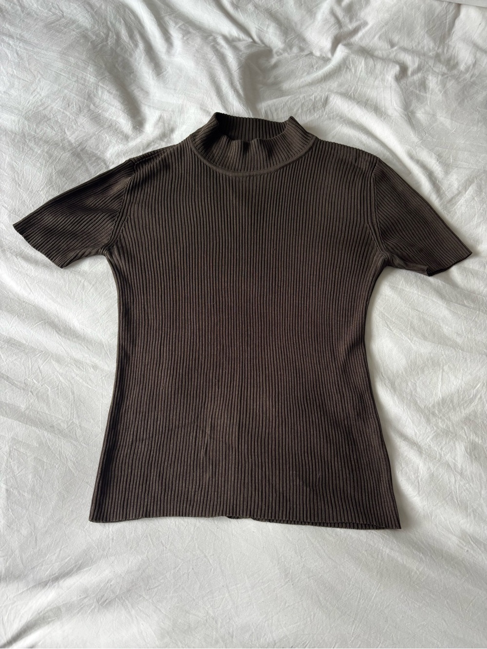 CHAUS 100% Silk Ribbed Mock Neck Top Size Small
